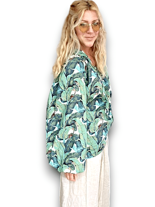 IDA IVY Pouf Sleeve Tunic-Monstera/Green image 3