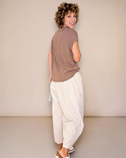 Beige Corduroy Barrel Pants