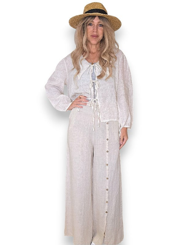 Beige Front Row Button Sailor Pant image 4