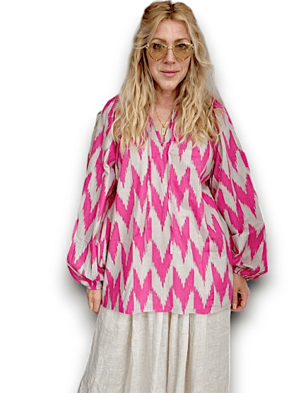 IDA IVY Pouf Sleeve Tunic-Aztec/Pink Grey image 1