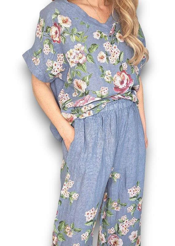 Petrol Ruby Blossom Linen Top image 0