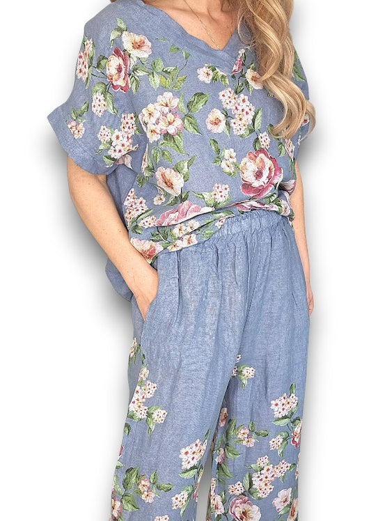 Petrol Ruby Blossom Linen Top image 0