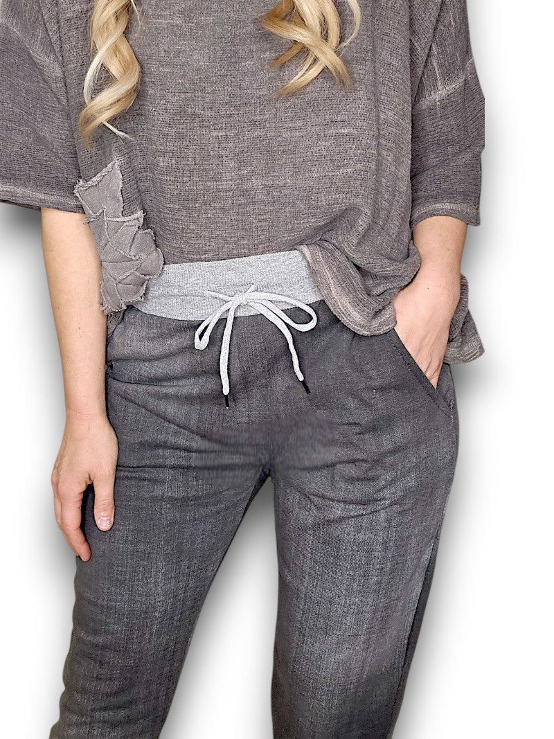 Plain Grey Denim Joggerss