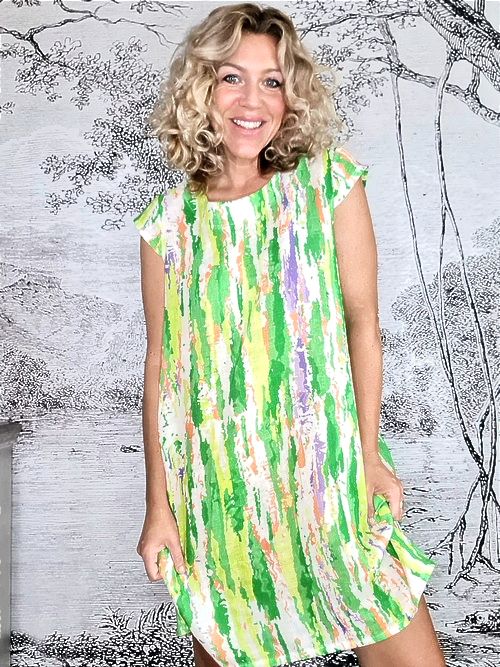 Lime Rainbow Full Linen Tiffany Dress