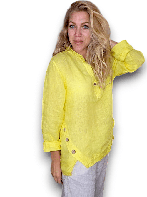 Bright Yellow Plain Multi Button Long SL Top