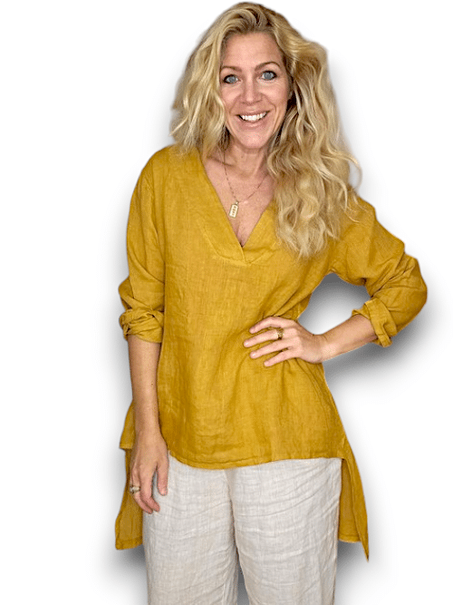 Mustard Plain Button Split Dovetail Top