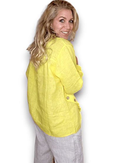 Bright Yellow Plain Multi Button Long SL Top