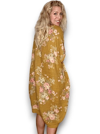 Mustard High Tea Elastic Hem Dress