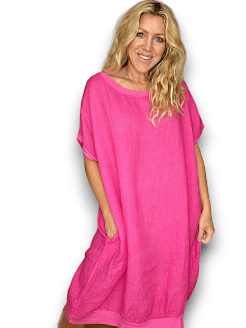 Hot Pink Plain Elastic Hem Dress