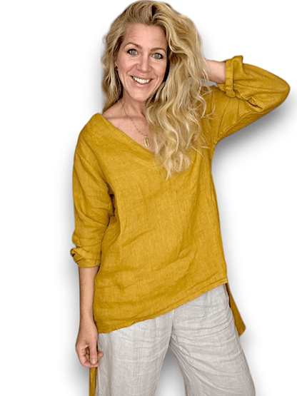 Mustard Plain Button Split Dovetail Top