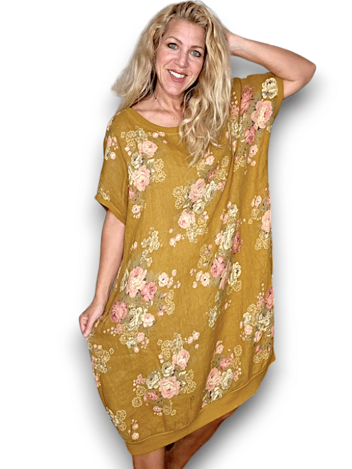 Mustard High Tea Elastic Hem Dress