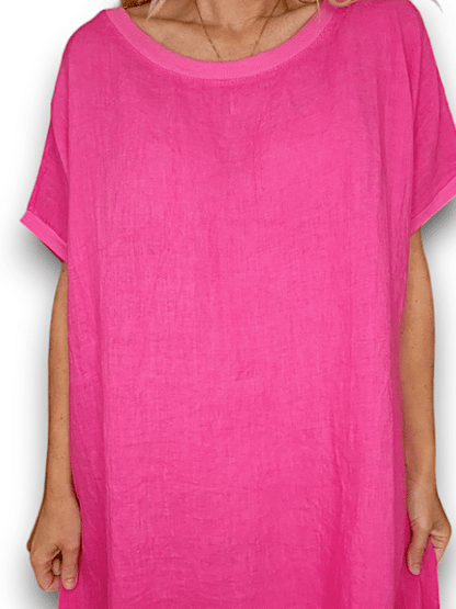 Hot Pink Plain Elastic Hem Dress