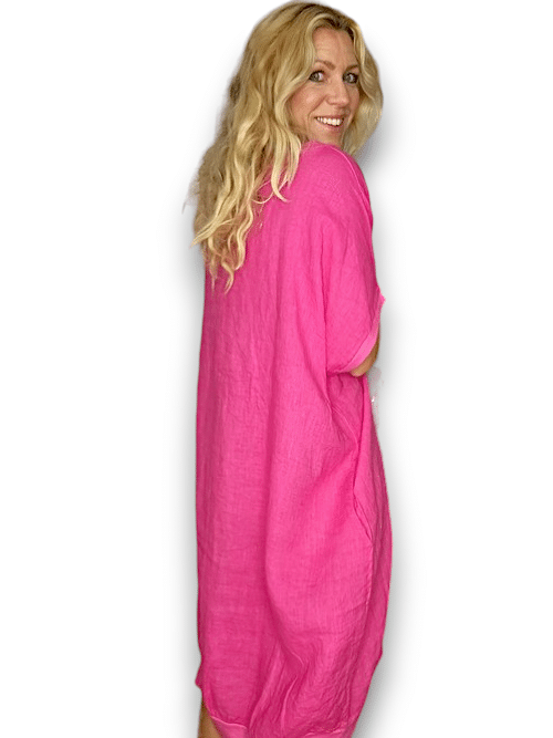 Hot Pink Plain Elastic Hem Dress