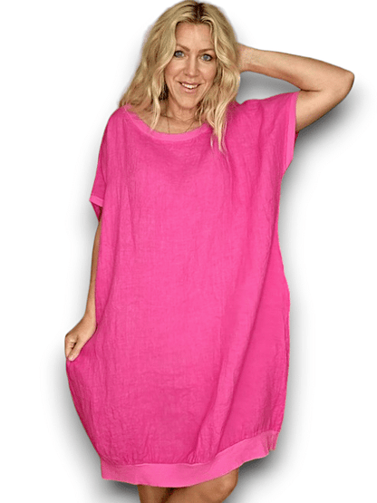 Hot Pink Plain Elastic Hem Dress