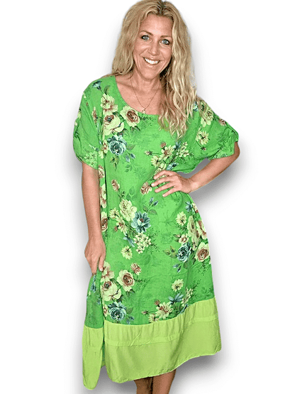 Bright Green Bundle Flora Button Sleeve Hem Dress