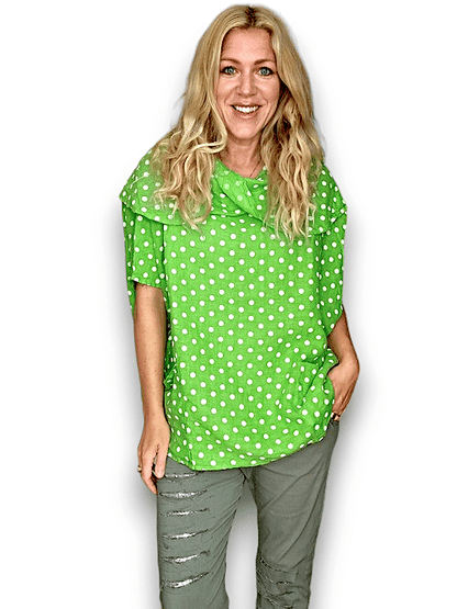 Bright Green Polka Dot Split Collar Moku Top