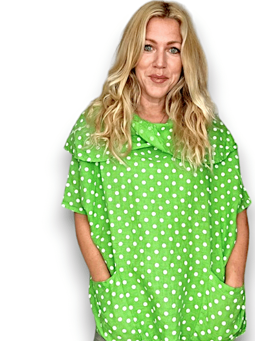 Bright Green Polka Dot Split Collar Moku Top