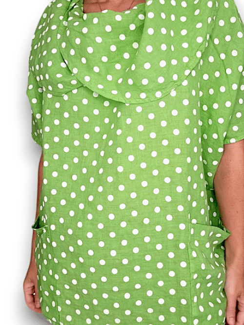 Bright Green Polka Dot Split Collar Moku Top