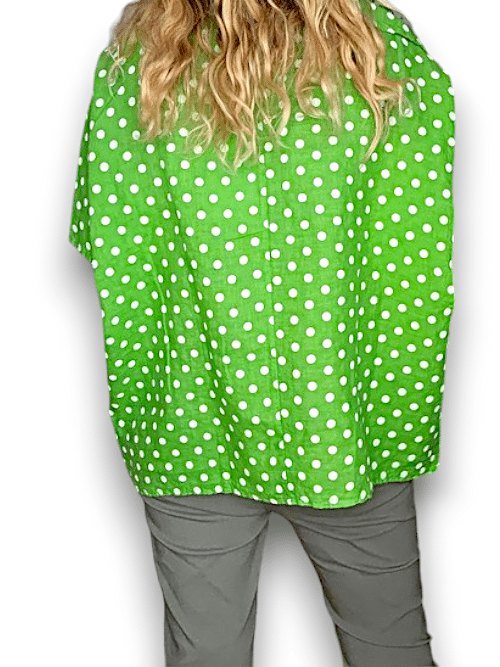 Bright Green Polka Dot Split Collar Moku Top