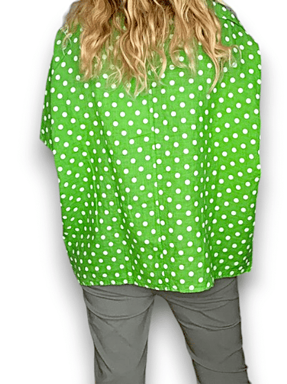 Bright Green Polka Dot Split Collar Moku Top