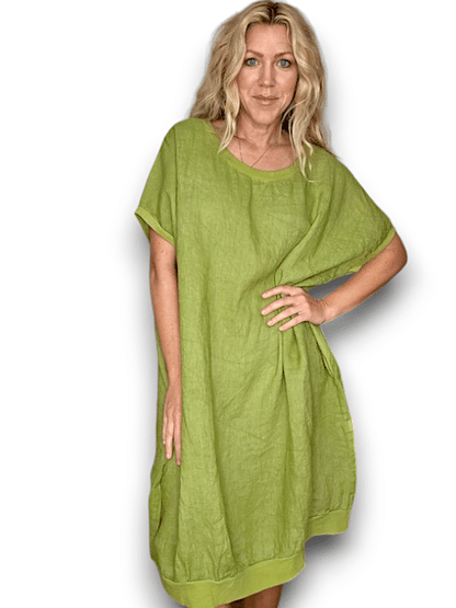 Avocado Plain Elastic Hem Dress