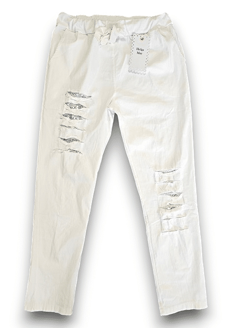 White Plain Ripped Pants