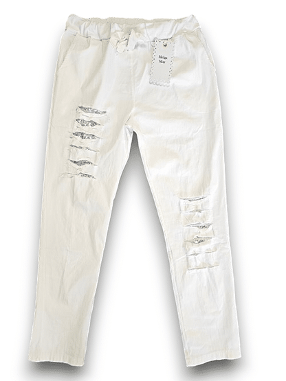 White Plain Ripped Pants