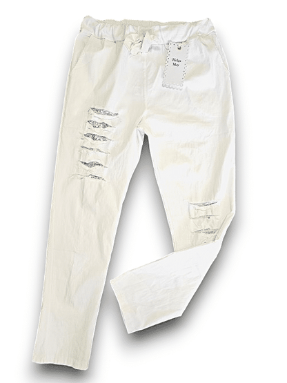 White Plain Ripped Pants