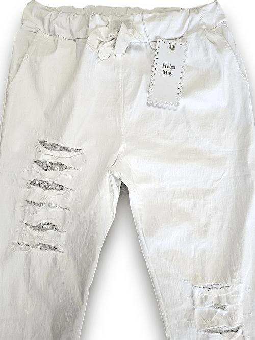 White Plain Ripped Pants