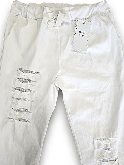 White Plain Ripped Pants