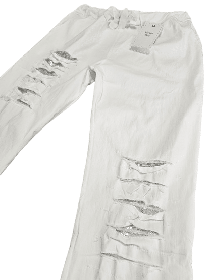 White Plain Ripped Pants