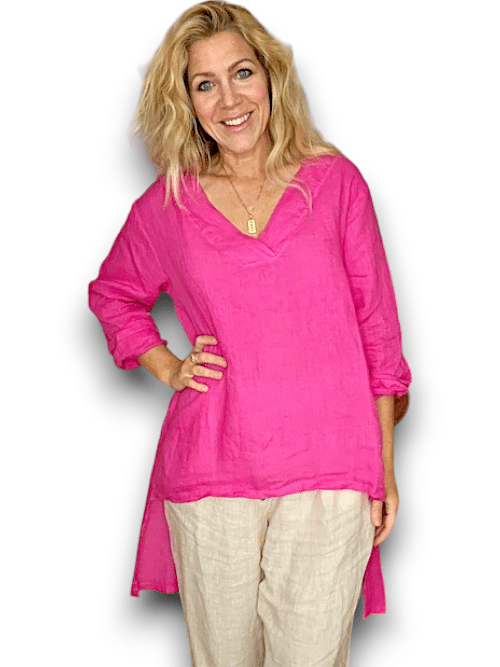 Hot Pink Plain Button Split Dovetail Top