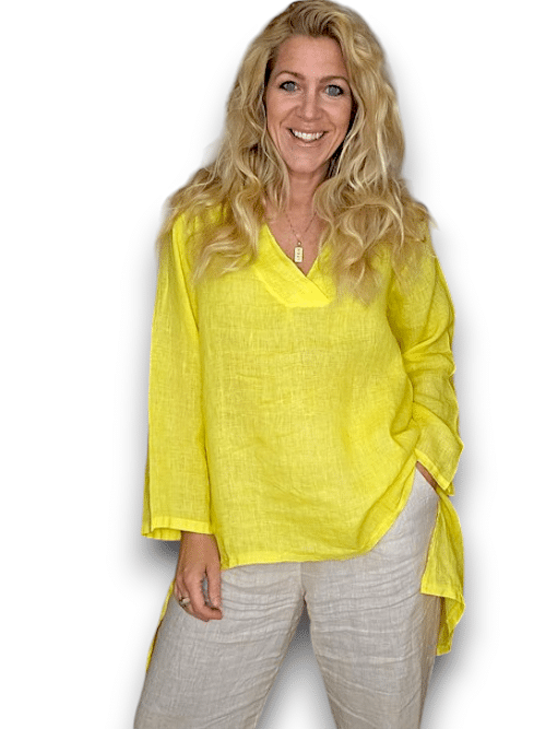 Bright Yellow Plain Button Split Dovetail Top