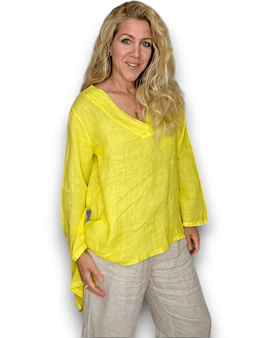 Bright Yellow Plain Button Split Dovetail Top