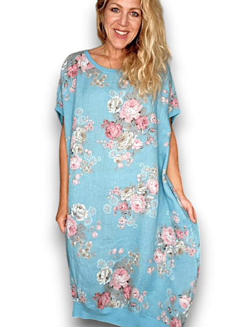 Light Turquoise High Tea Elastic Hem Dress