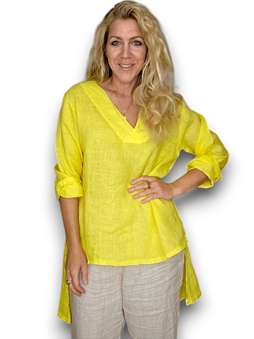 Bright Yellow Plain Button Split Dovetail Top