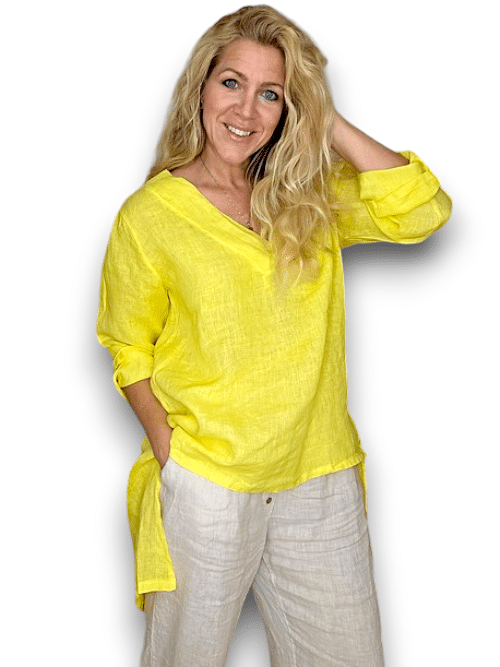 Bright Yellow Plain Button Split Dovetail Top