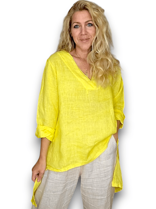 Bright Yellow Plain Button Split Dovetail Top