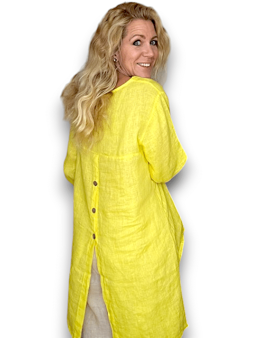 Bright Yellow Plain Button Split Dovetail Top