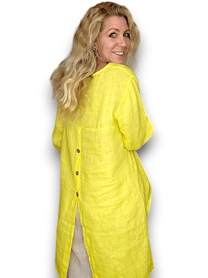 Bright Yellow Plain Button Split Dovetail Top