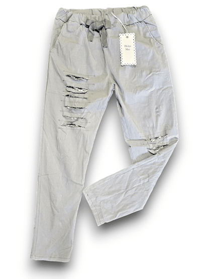 Grey Plain Ripped Pants