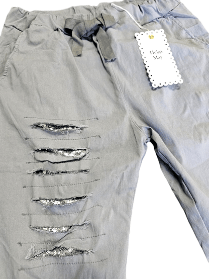 Grey Plain Ripped Pants