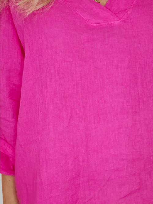 Hot Pink Plain Button Split Dovetail Top