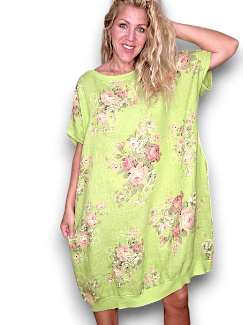 Bright Lime High Tea Elastic Hem Dress