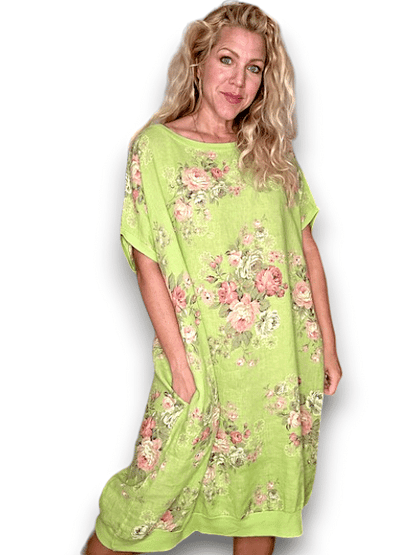 Bright Lime High Tea Elastic Hem Dress