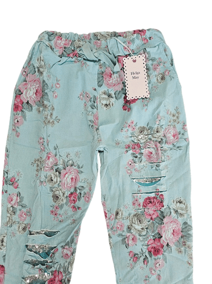 Light Turquoise High Tea Ripped Pants