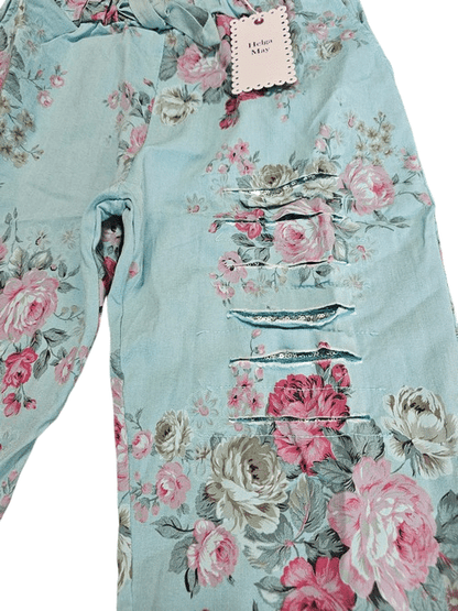 Light Turquoise High Tea Ripped Pants