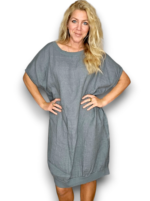 Grey Plain Elastic Hem Dress