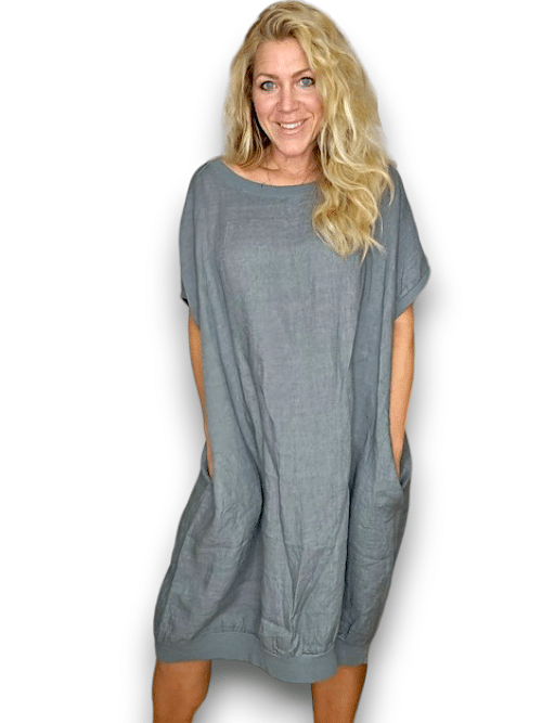 Grey Plain Elastic Hem Dress