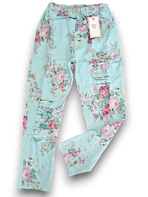 Light Turquoise High Tea Ripped Pants